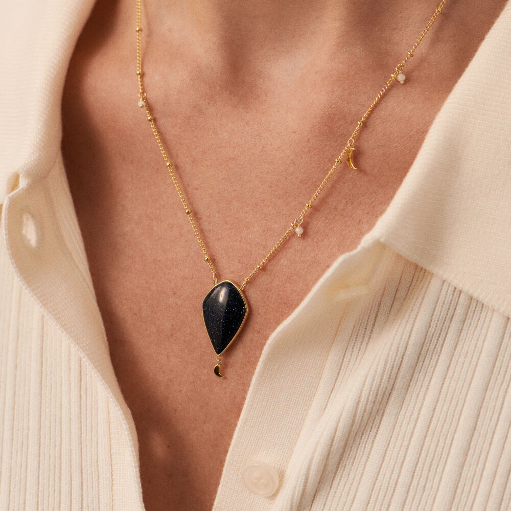 Mid-length necklace CREPUSCULE - Blue / Gold - All jewellery  | Agatha